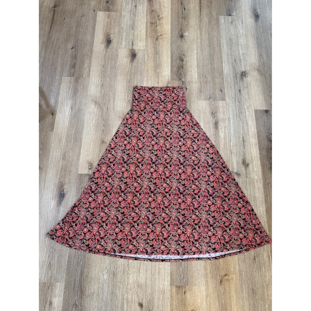 LuLaRoe Lola Skirt Womens‎ XS Pink Orange Paisley High Waist A-Line Midi Stretch